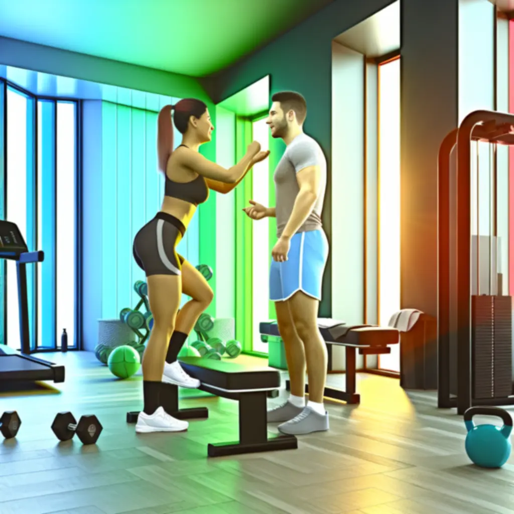 Sporter die traint met personal trainer in moderne gym