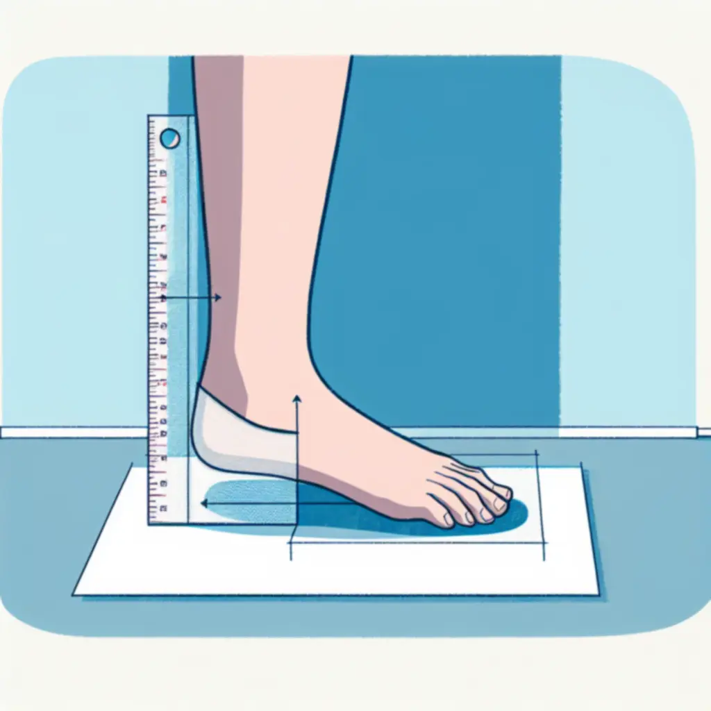 Illustratie van hoe je je voet meet vanaf de muur tot aan de langste teen
