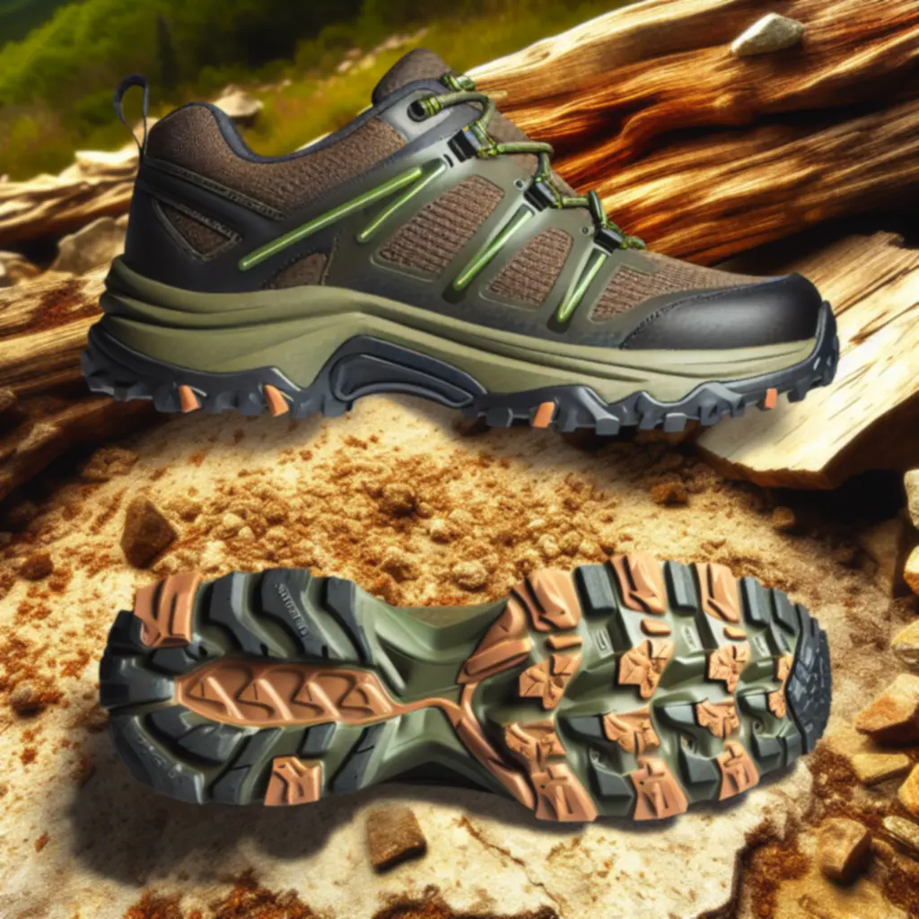 Trail trainer met robuust profiel en olijfgroene accenten